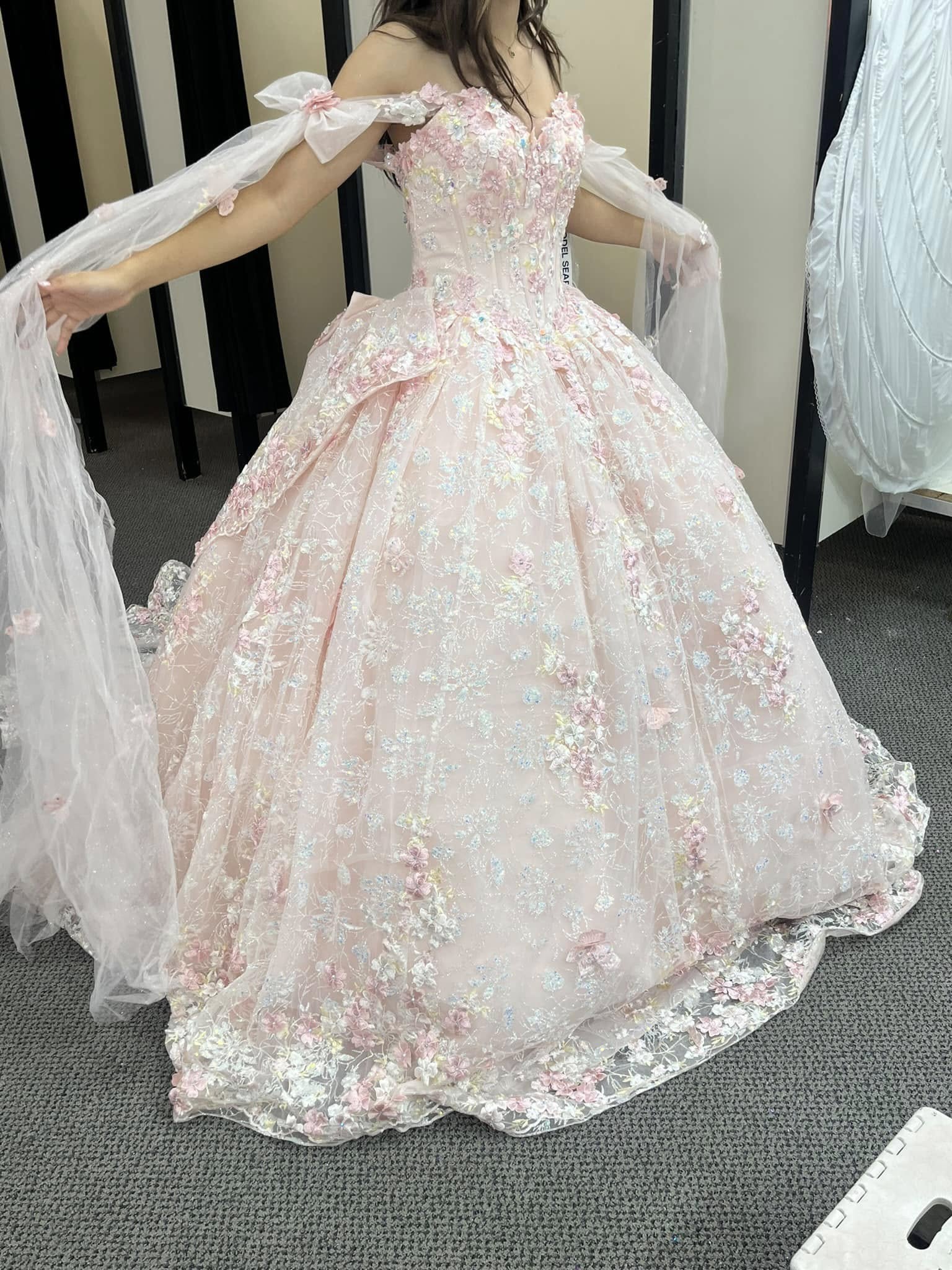 Gorgeous Pink Applique Ball Gowns Tulle Lace Off-The-Shoulder Long Quinceanera Dress Tulle Sweet Birthday Dress