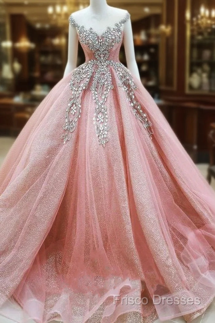 Gorgeous Pink Lace Beaded Princess Dream Wedding Dress Formal Prom Dress Main image