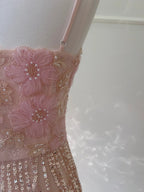 Gorgeous Pink Slim Square Neck 3D Flower Sequin Tassel Long Prom Dress Evening Dress