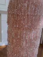 Gorgeous Pink Slim Square Neck 3D Flower Sequin Tassel Long Prom Dress Evening Dress