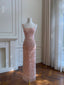 Gorgeous Pink Slim Square Neck 3D Flower Sequin Tassel Long Prom Dress Evening Dress