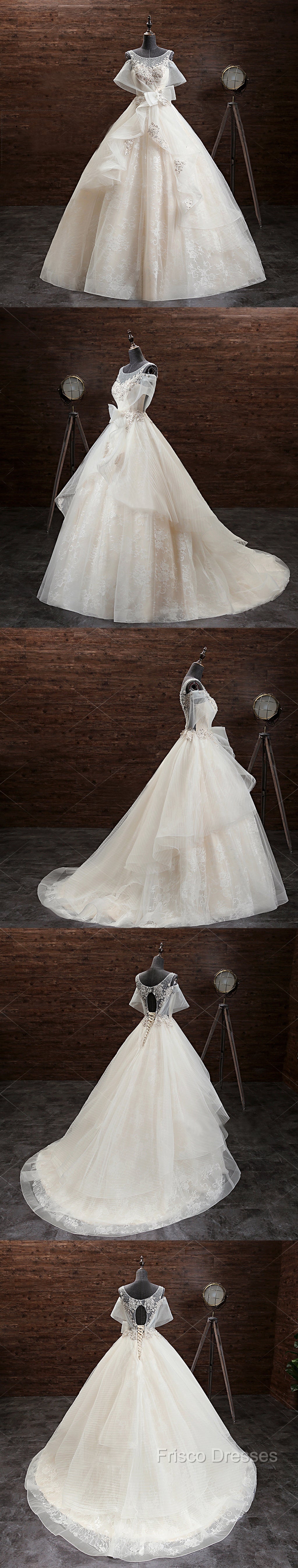 Gorgeous Princess Lace Appliques Beading Yarn Back Unique Sleeve Pretty Bow Ruffles Ball Gown Wedding Dress Secondary image