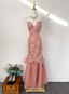 Gorgeous Princess Pink Mermaid Sweetheart Neck Embroidered Floral Satin Tulle Long Prom Dress Evening Dress