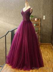 Gorgeous Purple Beaded V-Neckline Party Gown, Sweet 16 Dresses