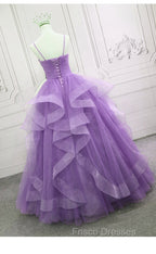 Gorgeous Purple Straps Layers Tulle V-neckline Long Evening Dress, Light Purple Formal Prom Dress