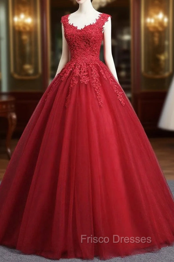 Gorgeous Red Ball Gown Sweet 16 Gown, Red Tulle with Lace Applique Party Dress Secondary image