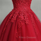 Gorgeous Red Ball Gown Sweet 16 Gown, Red Tulle with Lace Applique Party Dress