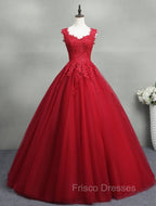 Gorgeous Red Ball Gown Sweet 16 Gown, Red Tulle with Lace Applique Party Dress