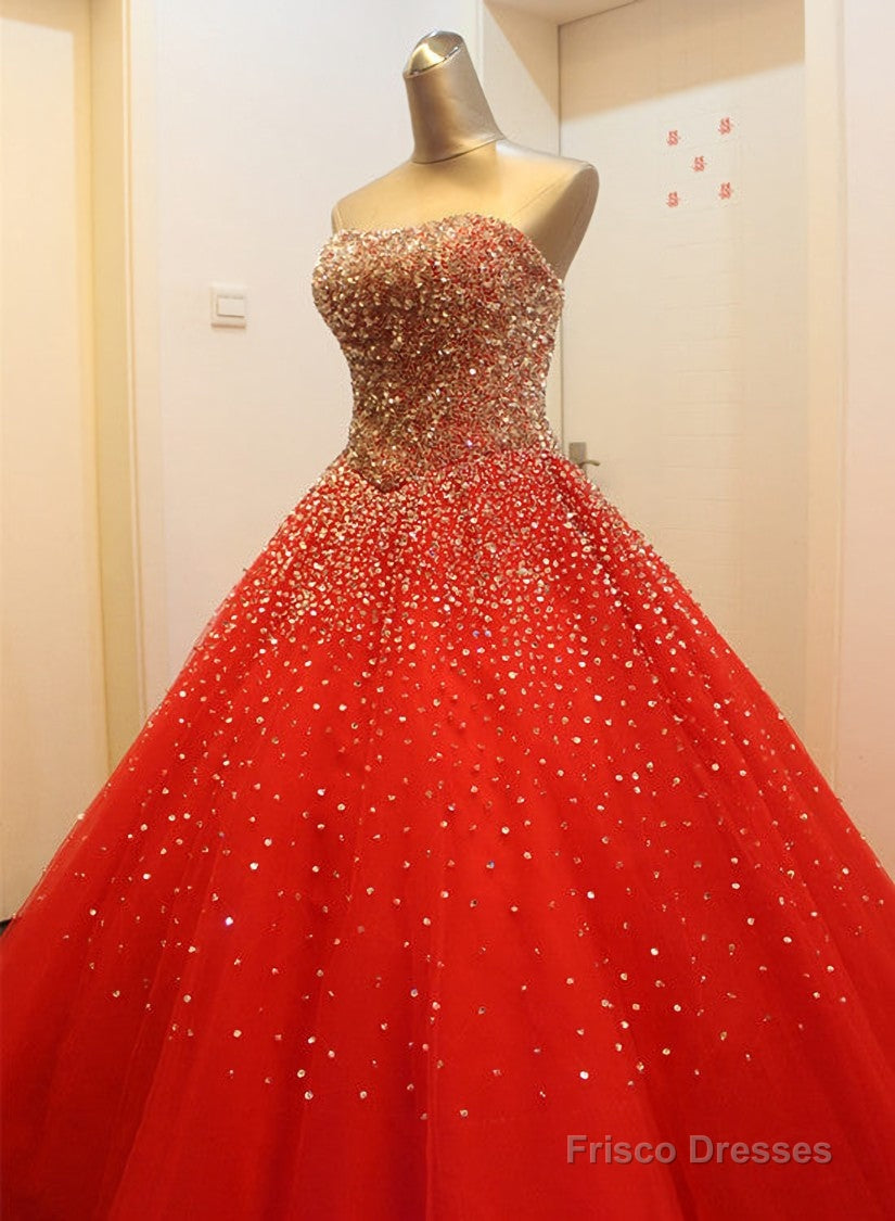 Gorgeous Red Long Tulle Gown, Sparkle Handmade Formal Dresses
