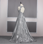 Gorgeous Royal Blue A-Line V-Neck Backless Satin Train Prom Dress Evening Dress