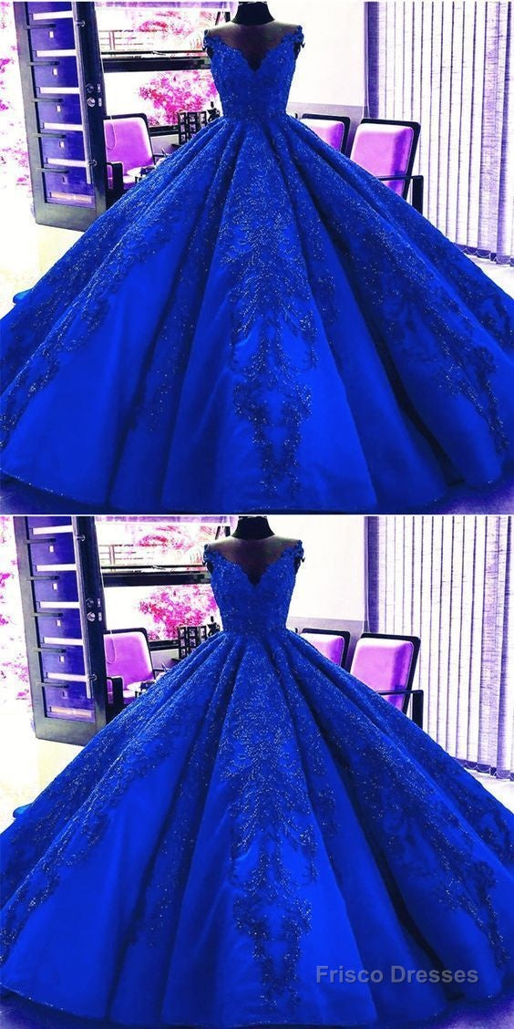 Gorgeous Royal Blue Appliques Beads Quinceanera Dresses, Formal Ball Gown Prom Dress