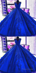 Gorgeous Royal Blue Appliques Beads Quinceanera Dresses, Formal Ball Gown Prom Dress