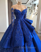 Gorgeous Royal Blue Lace Ruffled Formal Prom Party Gowns| Strapless Sweetheart Beads Quinceanera Dress