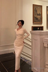 Gorgeous Sheath Long Sleeves Ivory Date Night Dress Long Prom Dresses Birthday Outfits
