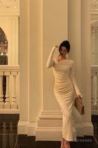 Gorgeous Sheath Long Sleeves Ivory Date Night Dress Long Prom Dresses Birthday Outfits