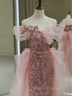 Gorgeous Sheath Off The Shoulder Pink Sequin Long Evening Dress Formal Prom Dress Birthday Outfits
