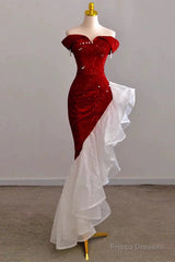 Gorgeous Sheath Off The Shoulder Sequin Red Evening Dress Prom Dresses Birthday Outfits