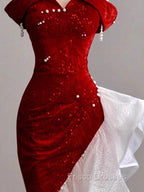 Gorgeous Sheath Off The Shoulder Sequin Red Evening Dress Formal Prom Dress Birthday Outfits