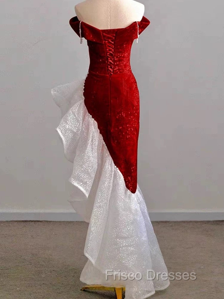 Gorgeous Sheath Off The Shoulder Sequin Red Evening Dress Formal Prom Dress Birthday Outfits