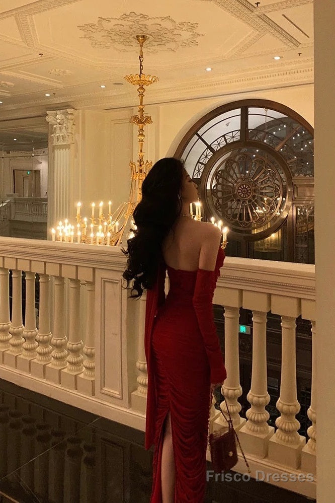 Gorgeous Sheath One Shoulder Sleeveless Date Night Dress Red Ruffle Prom Dresses Birthday Outfits Secondary image