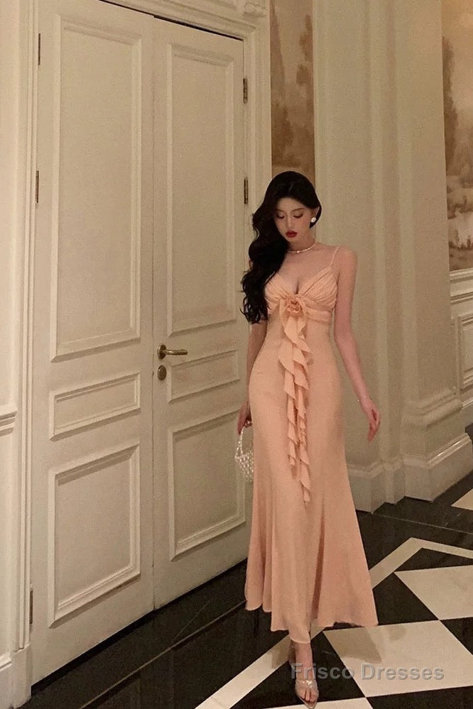 Gorgeous Sheath Spaghetti Straps Pink Chiffon Date Night Dress Prom Dresses Birthday Outfits Secondary image