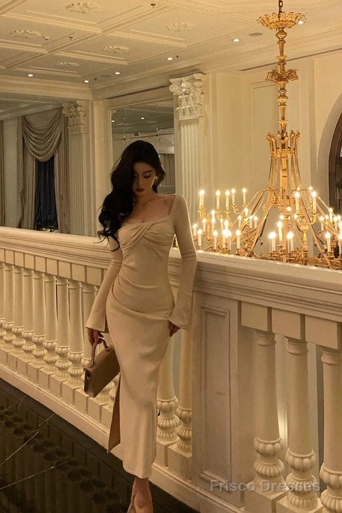 Gorgeous Sheath Square Neckline Long Sleeves Date Night Dress Prom Dresses Birthday Outfits