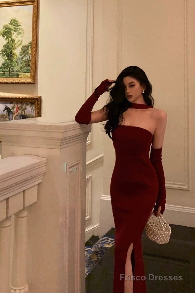 Gorgeous Sheath Strapless Burgundy Date Night Dress Tulle Prom Dresses With Gloves Party Dress Birthday Outfits Secondary image