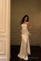 Gorgeous Sheath Strapless White Date Night Dress Long Prom Dresses Birthday Outfits