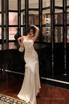 Gorgeous Sheath Strapless White Date Night Dress Long Prom Dresses Birthday Outfits