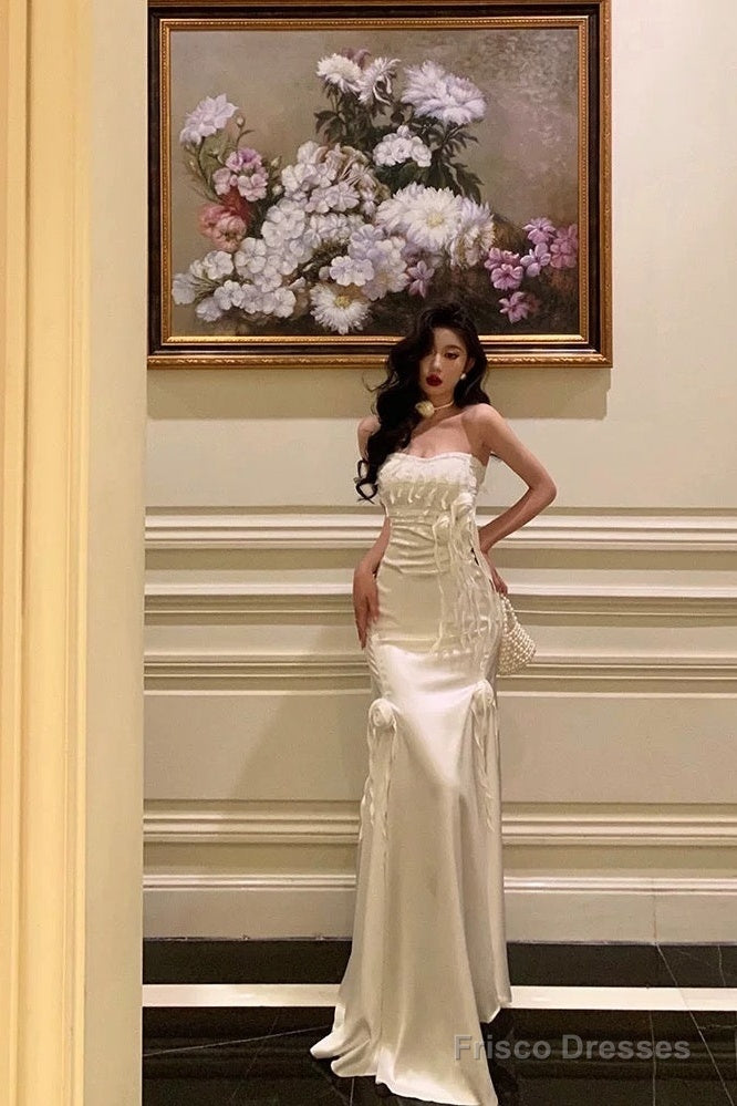 Gorgeous Sheath Strapless White Date Night Dress Long Prom Dresses Birthday Outfits Main image