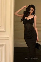 Gorgeous Sheath Straps Date Night Dress Black Prom Dresses Party Dress Birthday Outfits