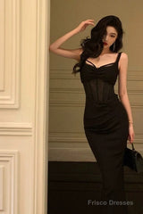 Gorgeous Sheath Straps Date Night Dress Black Prom Dresses Party Dress Birthday Outfits