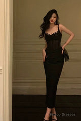 Gorgeous Sheath Straps Date Night Dress Black Prom Dresses Party Dress Birthday Outfits