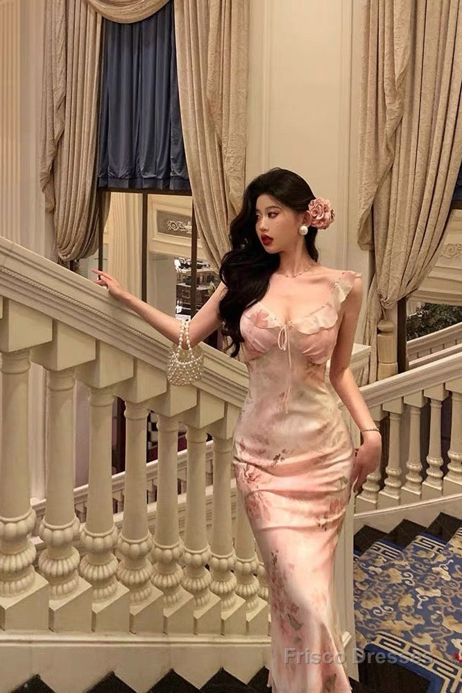 Gorgeous Sheath V Neckline Date Night Dress Floral Pink Prom Dresses Party Dress Birthday Outfits Secondary image