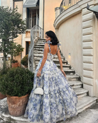 Elegant Floral Print Chiffon Long Prom Dresses Evening Dresses