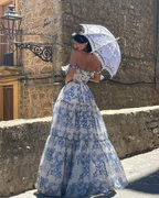 Elegant Floral Print Chiffon Long Prom Dresses Evening Dresses