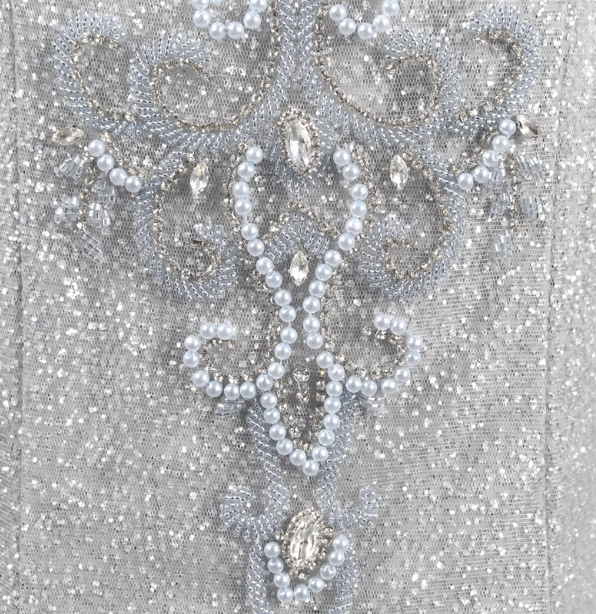 Gorgeous Silver Mermaid Off-The-Shoulder Beaded Sparkly Tulle Train Prom Dress Evening Dress