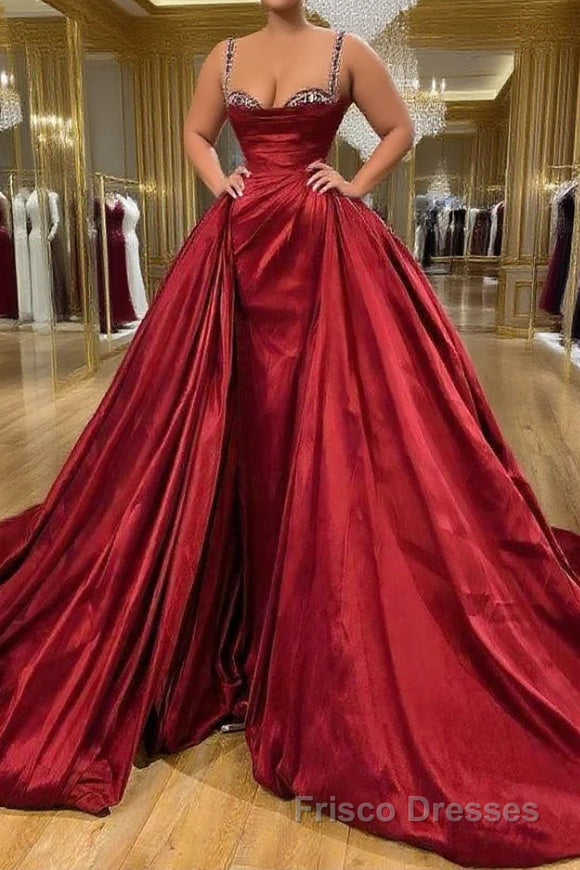 Gorgeous Spaghetti Strap Sleeveless Formal Prom Dresses With Train