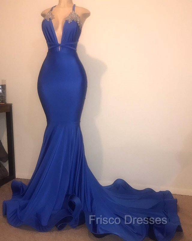 Gorgeous Spaghetti Straps Beads Appliques Formal Prom Dress Elegant Alluring Chic V-neck Fit and Flare Evening Gowns