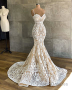 Gorgeous Spaghetti-Straps Mermaid Wedding Dresses Lace Sleeveless