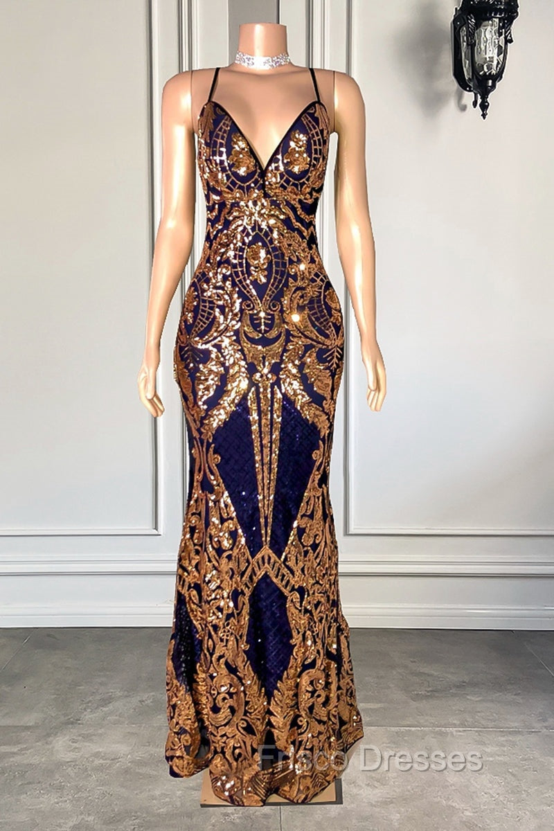 Gorgeous Spaghetti-Straps Sequins Mermaid Formal Prom Dress Long V-Neck Secondary image