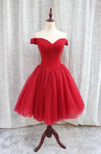 Gorgeous Sparkle Beaded Off Shoulder Red Formal Dress, Red Homecoming Dress