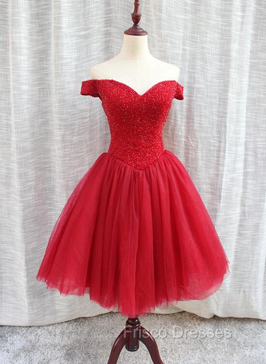 Gorgeous Sparkle Beaded Off Shoulder Red Formal Dress, Red Homecoming Dress