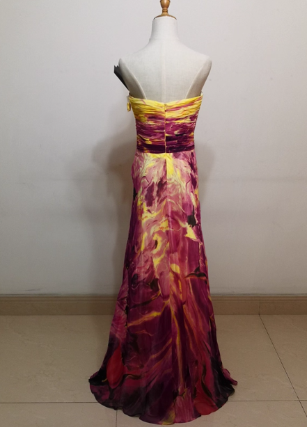 Gorgeous Strapless A-Line Printed Chiffon Long Prom Dress Evening Dress