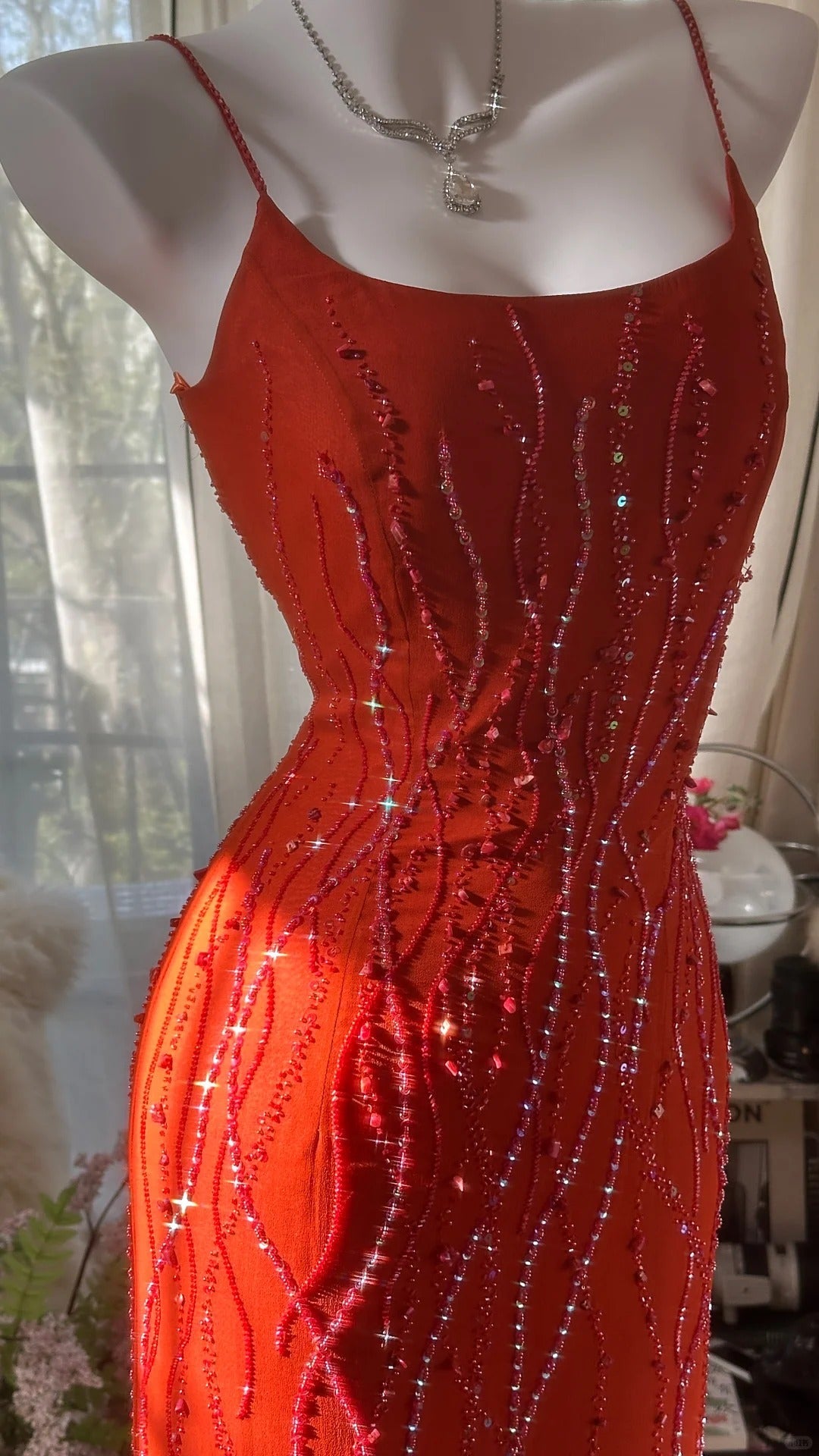 Gorgeous sunset orange chiffon beaded jellyfish skirt evening dress pr –  Frisco Dresses