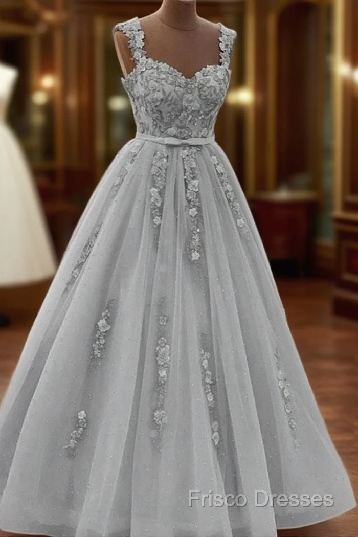 Gorgeous Sweetheart Neck Beaded Gray Floral Lace Formal Prom Dress, Grey Floral Lace Formal Dress, Gray Formal Dress