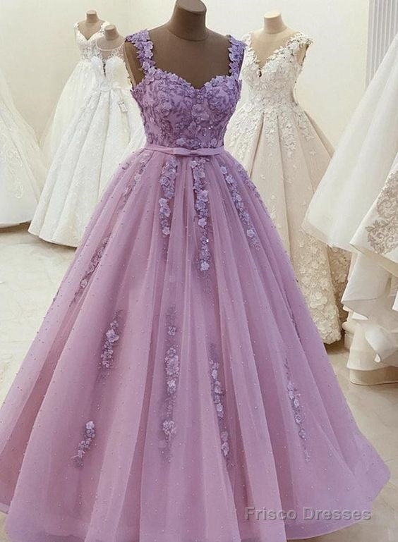 Gorgeous Sweetheart Neck Beaded Purple Lace Prom Dresses, Purple Lace Formal Dresses Main image