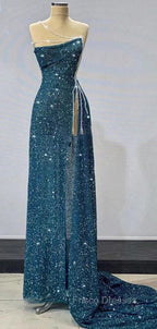 Gorgeous Teal Sheath High Slit Maxi Long Formal Prom Dress,Evening Dress