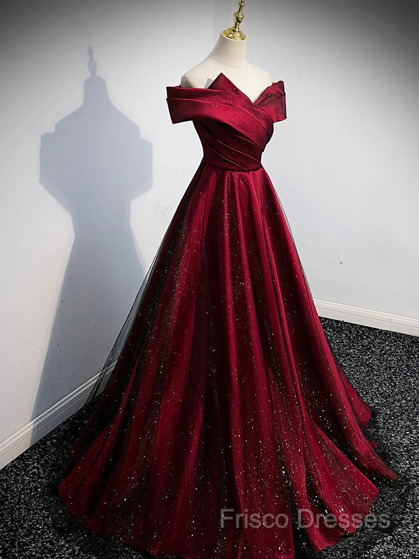 Gorgeous Wine Red Satin Off Shoulder Party Dress , Beautiful Wine Red Formal Prom Dress