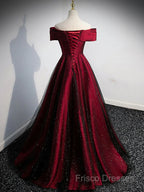 Gorgeous Wine Red Satin Off Shoulder Party Dress , Beautiful Wine Red Formal Prom Dress